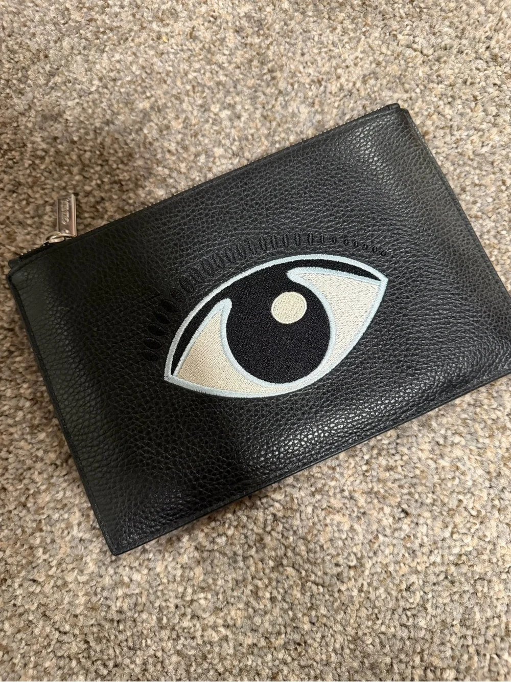 Kenzo Black pebbled leather zip clutch unisex retails $400